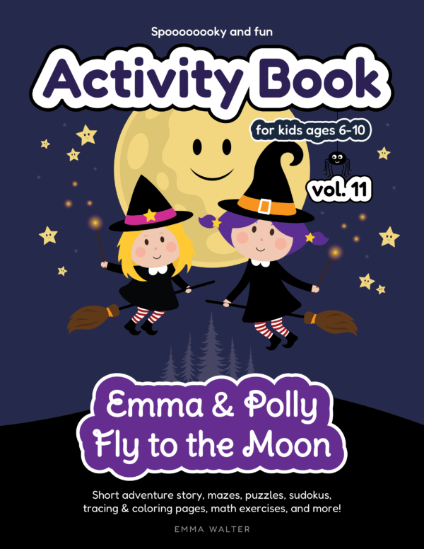 Activity Book for Kids - Emma & Polly Fly to the Moon, printable activity books for kids