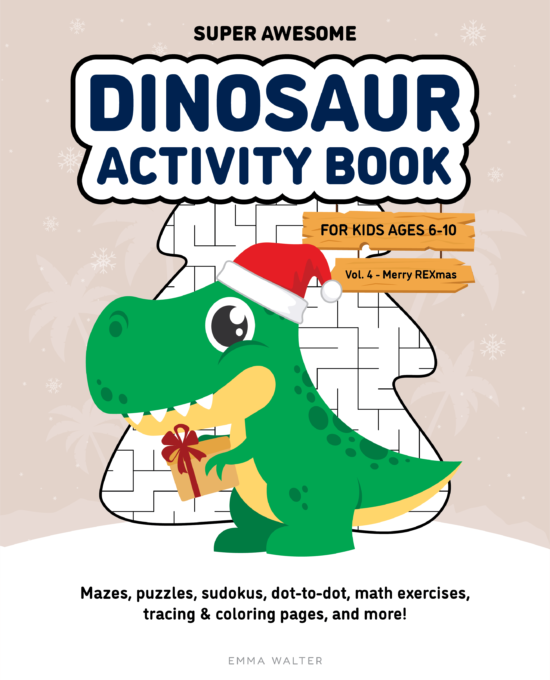 Super Awesome Dinosaur Activity Book - Merry REXmas, printable activity books for kids