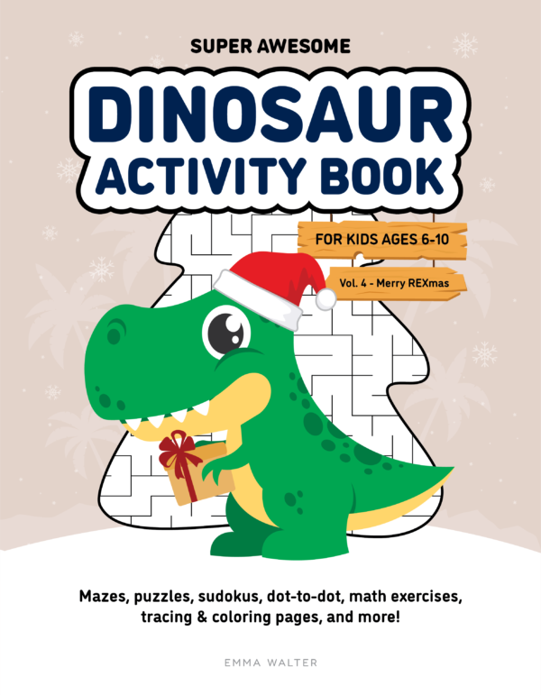 Super Awesome Dinosaur Activity Book - Merry REXmas, printable activity books for kids
